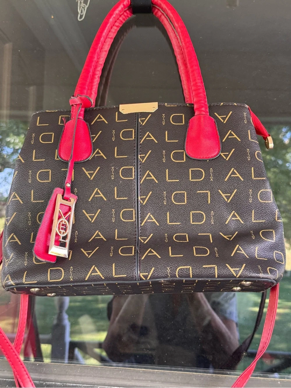 Aldo Brown Logo Satchel with Red Trim - Picture 2 of 7